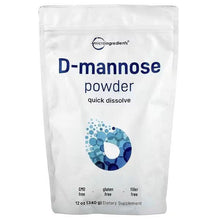 D-mannose powder pouch, white bag with blue label