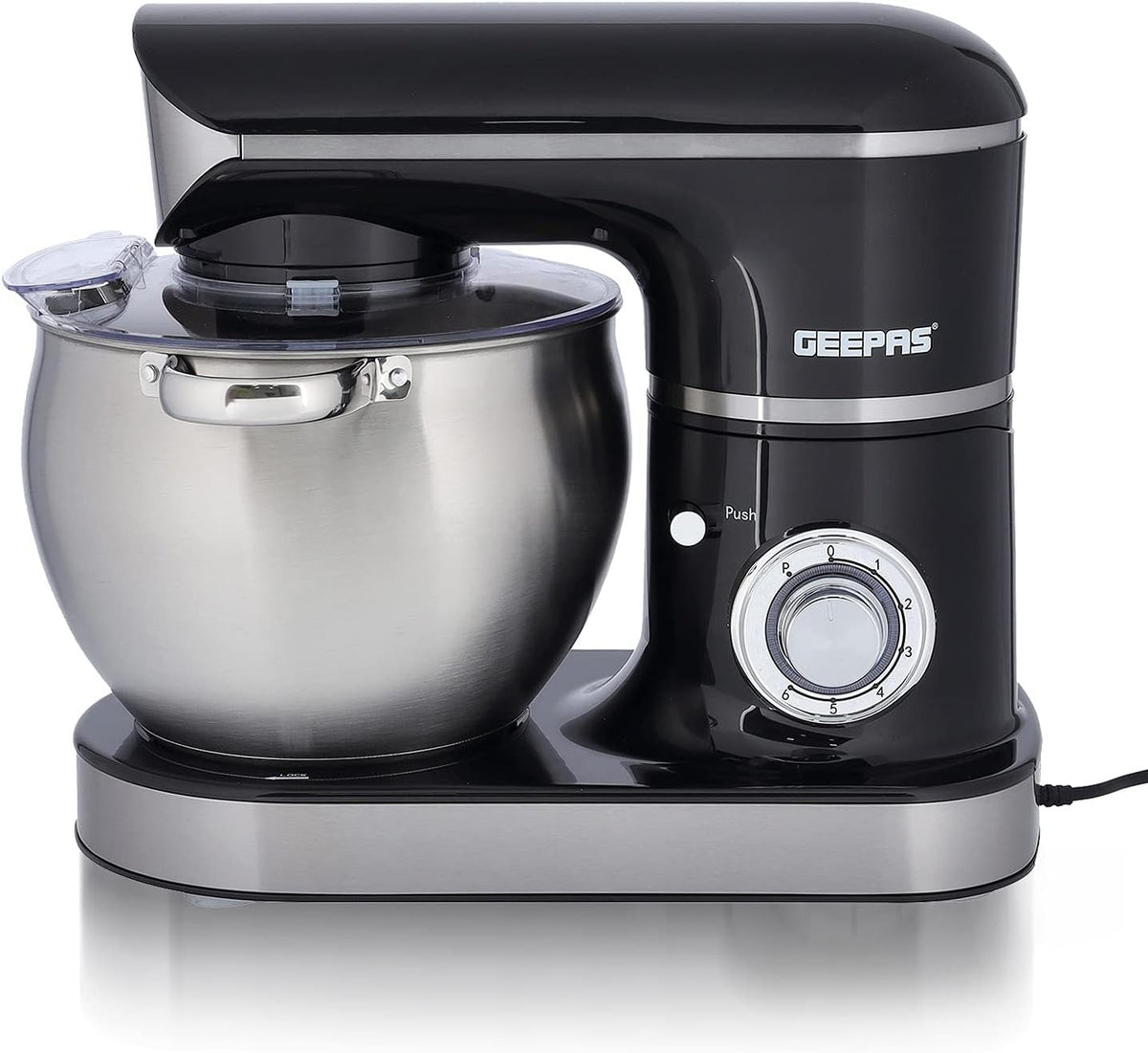 Geepas 1500W Stand Mixer With 8.5Lstainless Steel Mixing Bowl - Ideal For Bread & Dough | 6 Speed With Pulse, & Eject Button | Whisk, Beaters & Dough Hook | 2 Year Warranty, Multicolor, Gsm43040