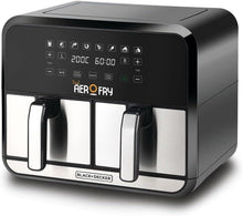Black+Decker dual-zone air fryer with digital display and two pull-out baskets