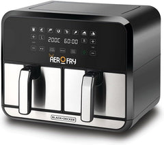 Black+Decker dual-zone air fryer with digital display and two pull-out baskets
