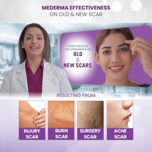Mederma Advanced Plus scar gel promotional graphic with product label
