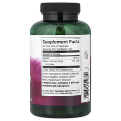 Swanson Gelatin & Silicon dietary supplement bottle, black cap, Supplement Facts label