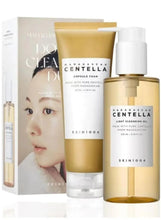 Centella double cleansing duo set with amber pump bottle, tube, and boxed packaging