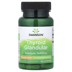 Swanson Thyroid Glandular dietary supplement bottle with green front label and black cap