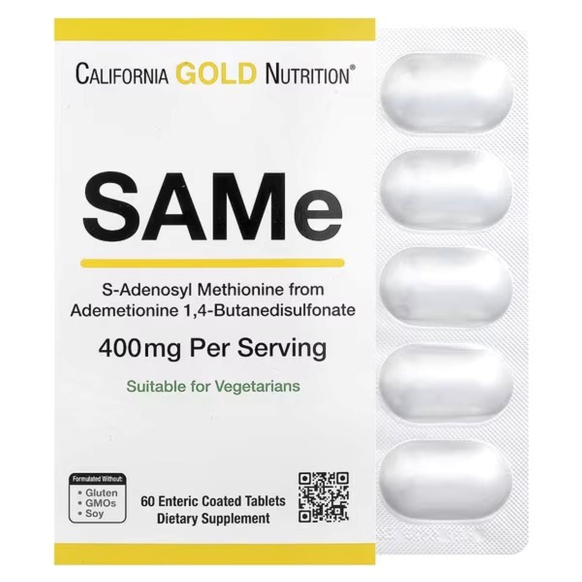 California Gold Nutrition SAMe (Butanedisulfonate) 400 mg – 60 Enteric-Coated Tablets