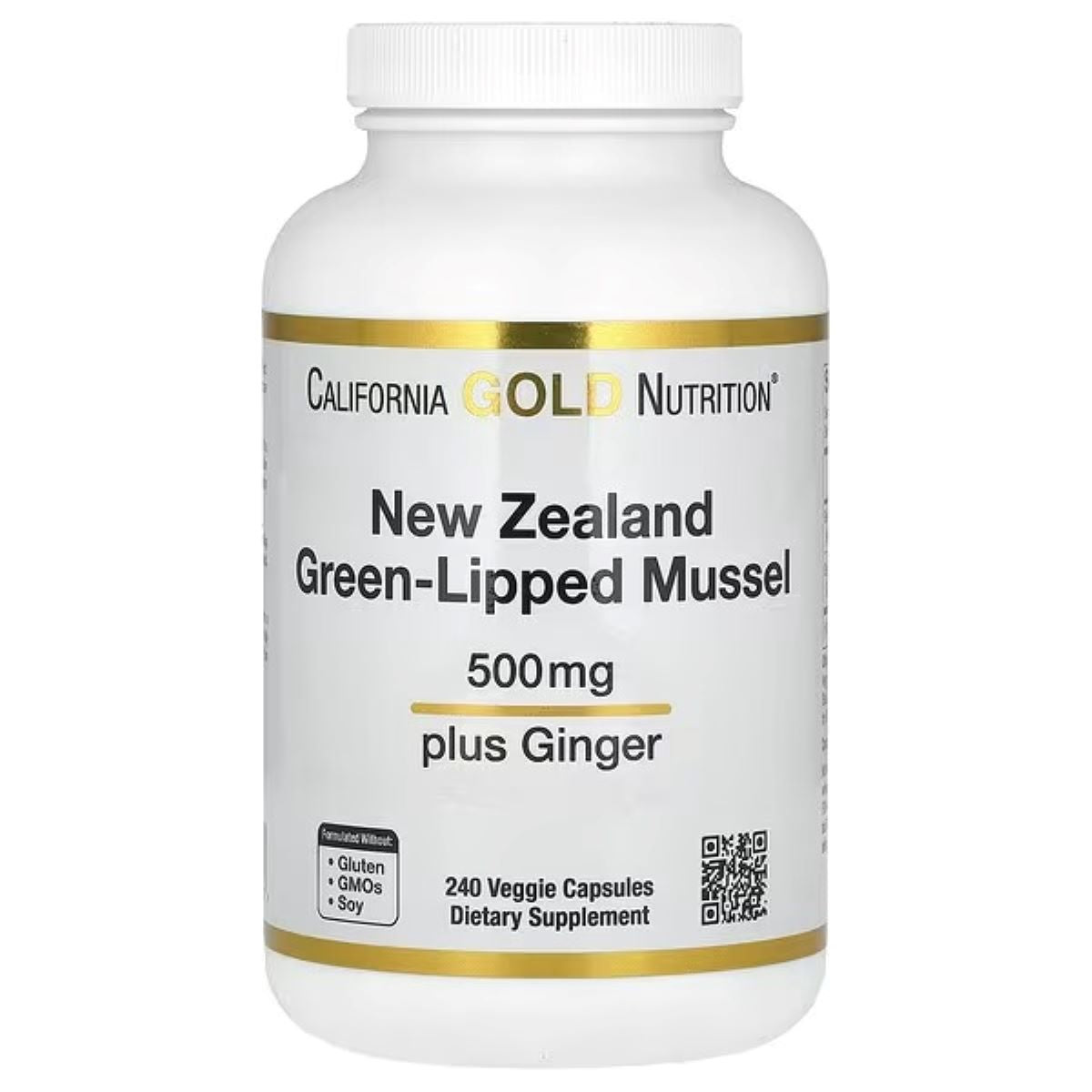California Gold Nutrition New Zealand Green-Lipped Mussel with Ginger Extract 500 mg – 240 Veggie Capsules
