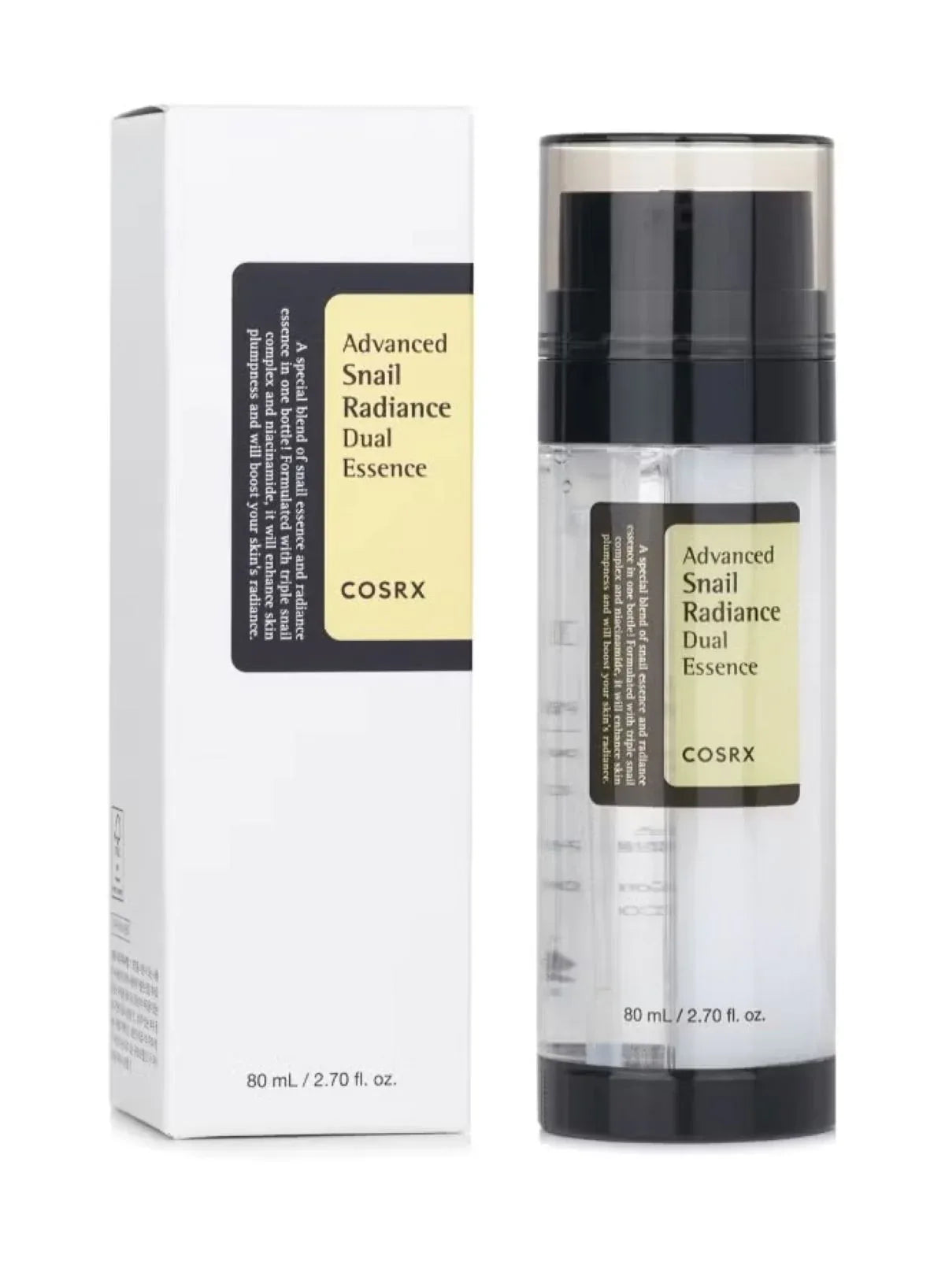 COSRX Advanced Snail Radiance Dual Essence (80ml) – خلاصة حلزون كورية لتفتيح وترطيب البشرة | خلاصة إصلاح مخاط الحلزون لبشرة متوهجة