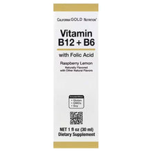 Vitamin B12 + B6 with folic acid liquid drops package, Raspberry Lemon flavor, front label