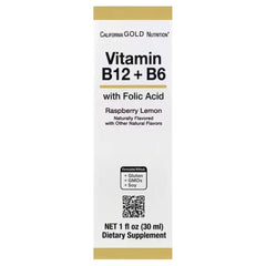 California Gold Nutrition Vitamin B12 (Cyanocobalamin) with Vitamin B6 & Folic Acid – Raspberry Lemon Liquid Drops, 30 ml (1 fl oz)