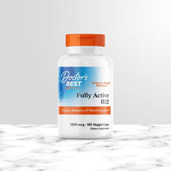 Doctor's Best Fully Active B12 bottle, orange cap, 1500 mcg, 180 veggie caps.