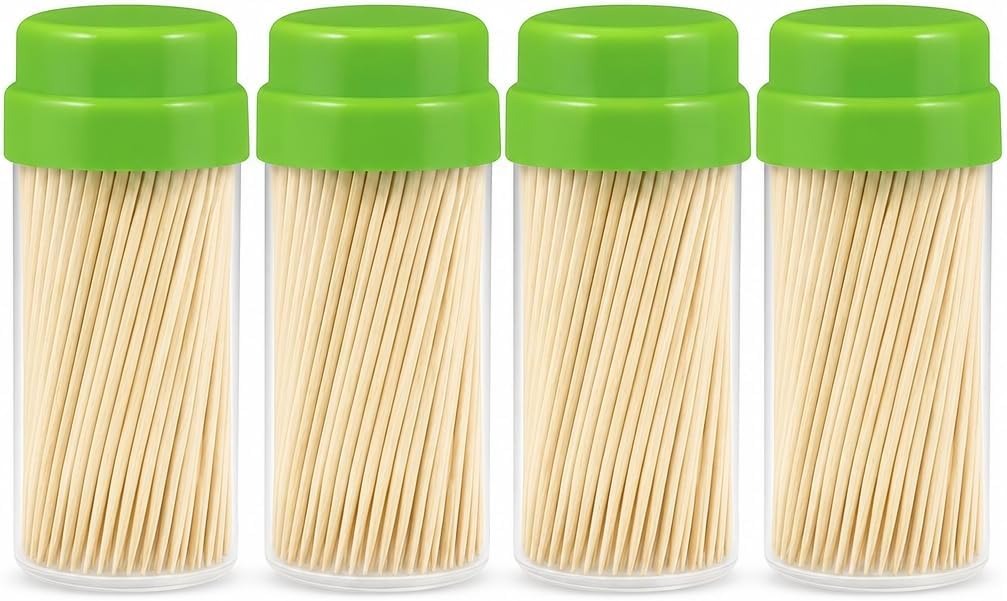 Fitto Bamboo Toothpicks - Pack of 4, Eco-Friendly, Natural Wood Toothpicks for Parties, Catering, & Everyday Use (Packaging may vary)