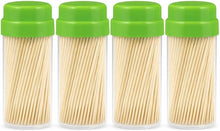 Fitto bamboo toothpick pack with four green-lidded containers filled with natural toothpicks