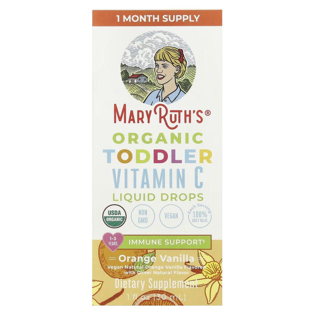 MaryRuth's organic toddler vitamin C liquid drops, 1-3 years, orange vanilla (30 ml)