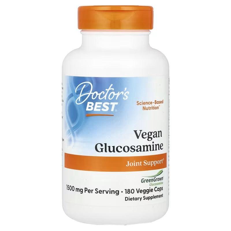 Vegan glucosamine supplement bottle with orange cap and joint support label
