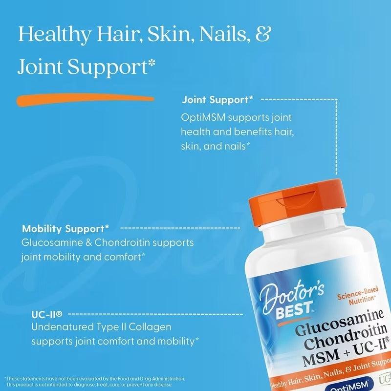 Glucosamine chondroitin supplement bottle with blue joint-support text