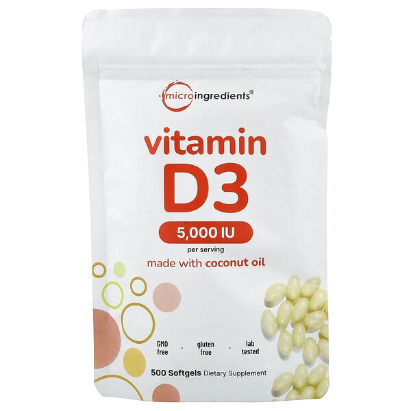 Micro Ingredients, Vitamin D3, 5,000 IU, 500 Softgels