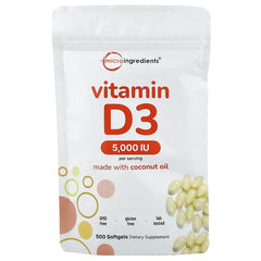 Micro Ingredients, Vitamin D3, 5,000 IU, 500 Softgels