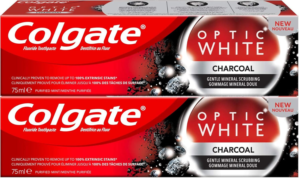 Colgate Optic White Charcoal Whitening Toothpaste 75ml Pack Of 2