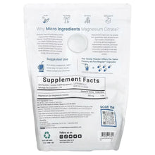 Magnesium citrate supplement facts label on back of powder pouch with barcode