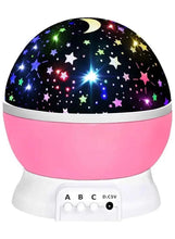 Romantic night light projector with star-pattern dome and pink base, front buttons