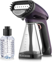 BLACK+DECKER Handheld Garment Steamer, 1500W, 21g/min Steam, 40s Fast Heat-Up, Universal Bottle Adaptor, 260ml Detachable Tank, Purple, HST1500-B5