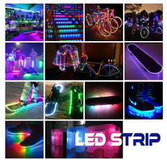 شريط إضاءة LED RGB مزود بمنفذ USB وبلوتوث وبطارية تعمل بالدراجة والسكوتر شريط مرن مزود بإضاءة خلفية LED لإضاءة الدراجة والتزلج