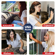 Microfiber cleaning cloth used across automobile, kitchen, and window surfaces
