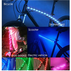 شريط إضاءة LED RGB مزود بمنفذ USB وبلوتوث وبطارية تعمل بالدراجة والسكوتر شريط مرن مزود بإضاءة خلفية LED لإضاءة الدراجة والتزلج