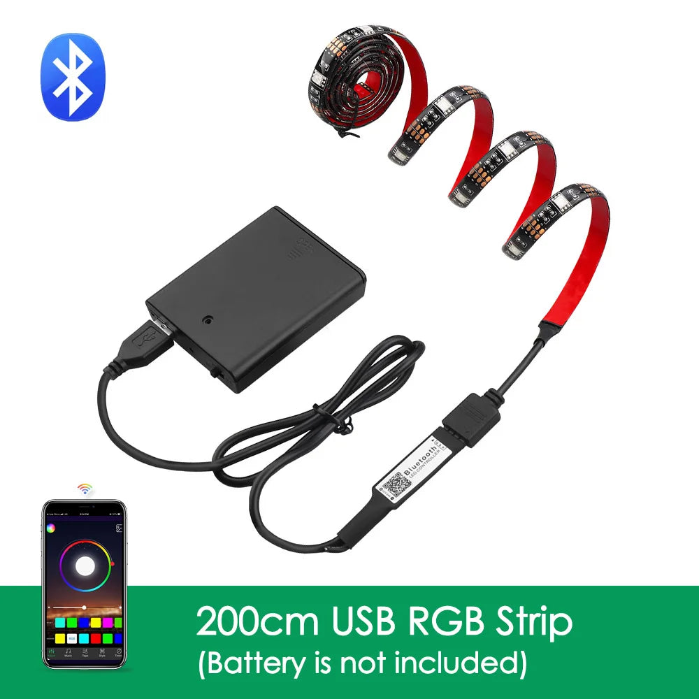 شريط إضاءة LED RGB مزود بمنفذ USB وبلوتوث وبطارية تعمل بالدراجة والسكوتر شريط مرن مزود بإضاءة خلفية LED لإضاءة الدراجة والتزلج
