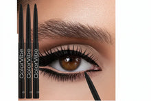 Black waterproof eyeliner pencil set, showing one pencil and bold winged eye liner