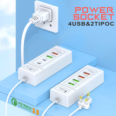 موزع محطة شاحن الطاقة بمقبس USB 5 فولت و4 أمبير USB TYPE C 3.0 شاحن سريع قابس شحن الهاتف مقبس USB كهربائي للولايات المتحدة والاتحاد الأوروبي