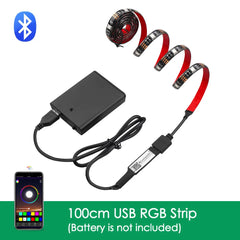 شريط إضاءة LED RGB مزود بمنفذ USB وبلوتوث وبطارية تعمل بالدراجة والسكوتر شريط مرن مزود بإضاءة خلفية LED لإضاءة الدراجة والتزلج