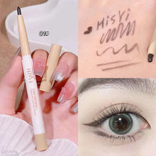 Waterproof gel eyeliner pencil labeled 01#, with brown swatch on skin and eye close-up