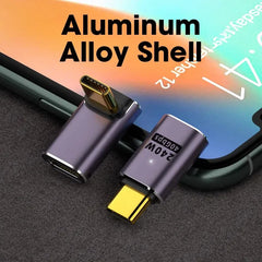 موصل شاحن USB 4.0 PD 240 واط 8K 60 هرتز لجهاز Macbook 40 جيجابت في الثانية عالي السرعة USB C OTG محول بزاوية مستقيمة على شكل حرف U ذكر إلى أنثى