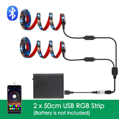 شريط إضاءة LED RGB مزود بمنفذ USB وبلوتوث وبطارية تعمل بالدراجة والسكوتر شريط مرن مزود بإضاءة خلفية LED لإضاءة الدراجة والتزلج
