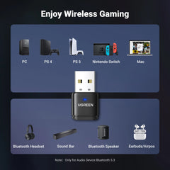 محول صوت USB Bluetooth 5.3 aptX HD AD لجهاز PS5 PS4 Nintendo Switch سماعة رأس مكبر صوت ميكروفون مستقبل بلوتوث