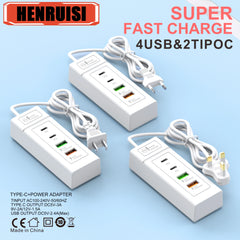 موزع محطة شاحن الطاقة بمقبس USB 5 فولت و4 أمبير USB TYPE C 3.0 شاحن سريع قابس شحن الهاتف مقبس USB كهربائي للولايات المتحدة والاتحاد الأوروبي