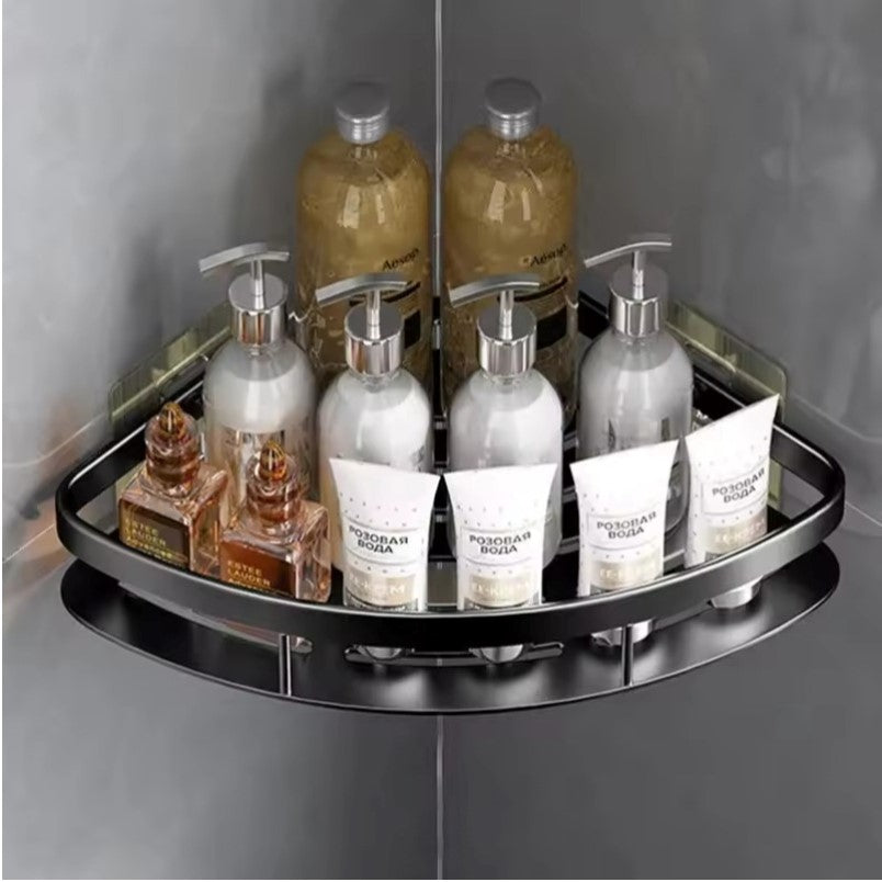 Aluminum Bathroom Shelf – No-Drill Wall Corner Storage for Shampoo & Makeup