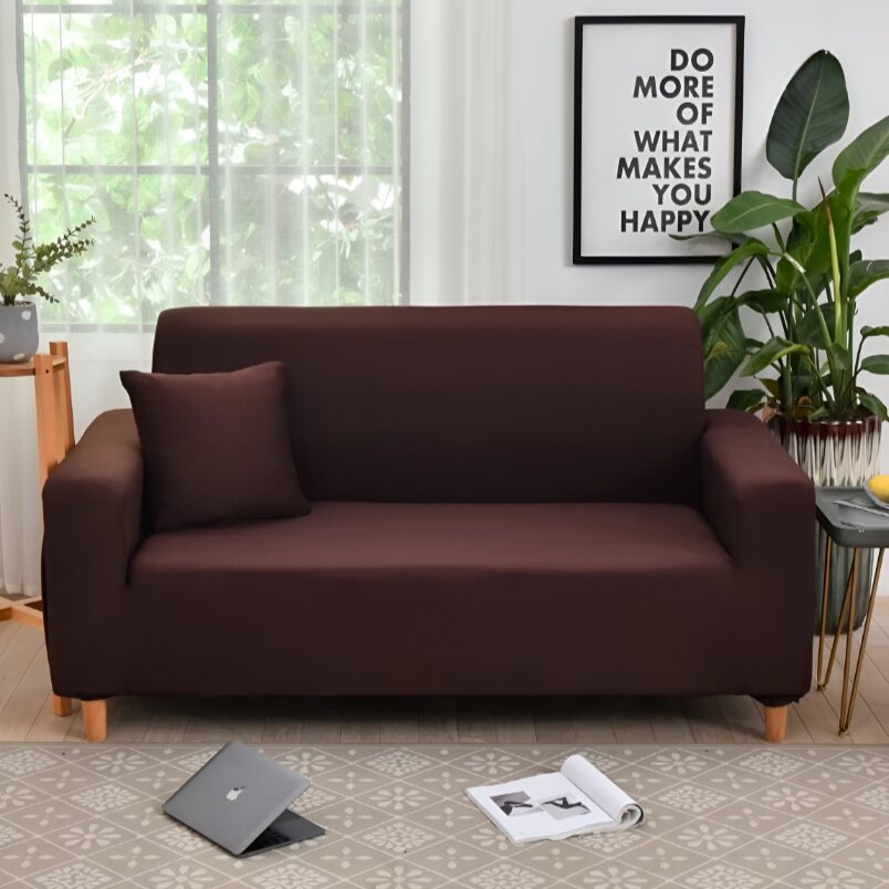 Brown Double Seat Elastic Sofa Cover