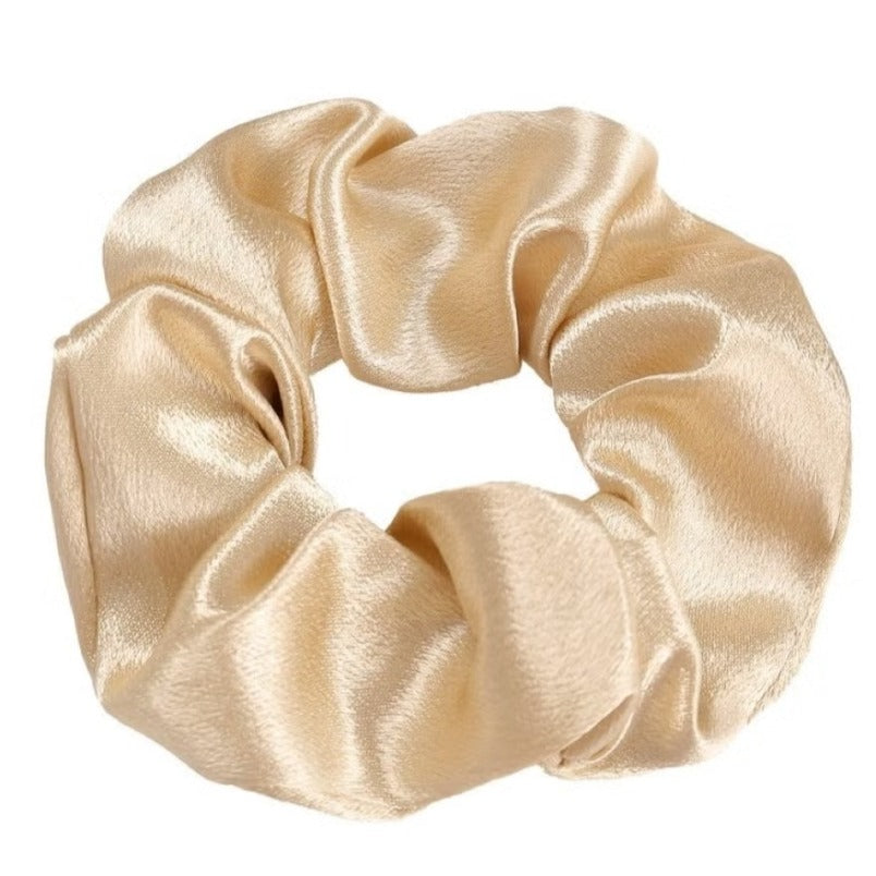 Beige Elastic Silk Scrunchie for Women – Gentle Hold Without Hair Damage