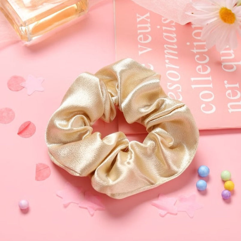 Beige Elastic Silk Scrunchie for Women – Gentle Hold Without Hair Damage