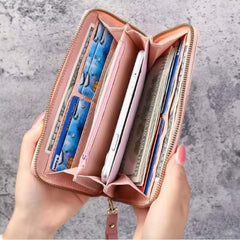 Women's Fashion Zipper Wallet – PU Leather Long Purse with Card & Coin Holder