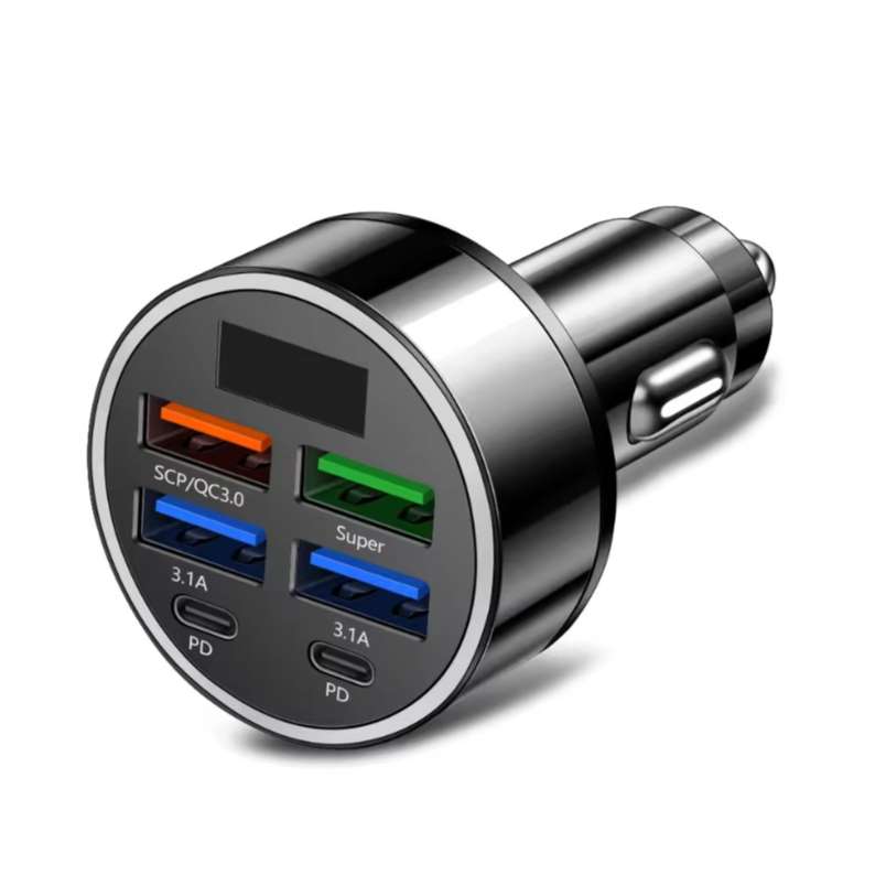 100W 6-Port Fast Car Charger – PD & QC3.0 USB Type-C Adapter