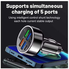 100W 6-Port Fast Car Charger – PD & QC3.0 USB Type-C Adapter