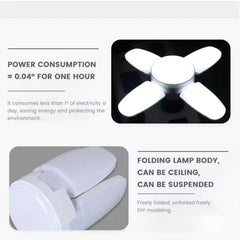 Foldable E27 LED Fan Bulb – 28W Bright White Light for Home & Garage