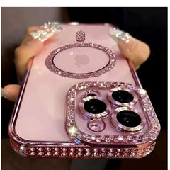 New Fashion Glitter Diamond Transparent Case for iPhone 16/15/14/13/12/11 Pro Max & Plus – Magnetic Wireless Charging Bumper Cover