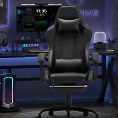 Gaming Chair Heavy Duty Office Throne with Headrest Armrest and Footrest Black