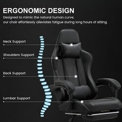 Gaming Chair Heavy Duty Office Throne with Headrest Armrest and Footrest Black