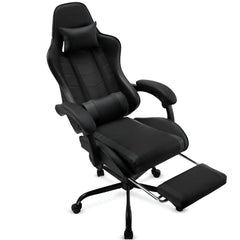 Gaming Chair Heavy Duty Office Throne with Headrest Armrest and Footrest Black