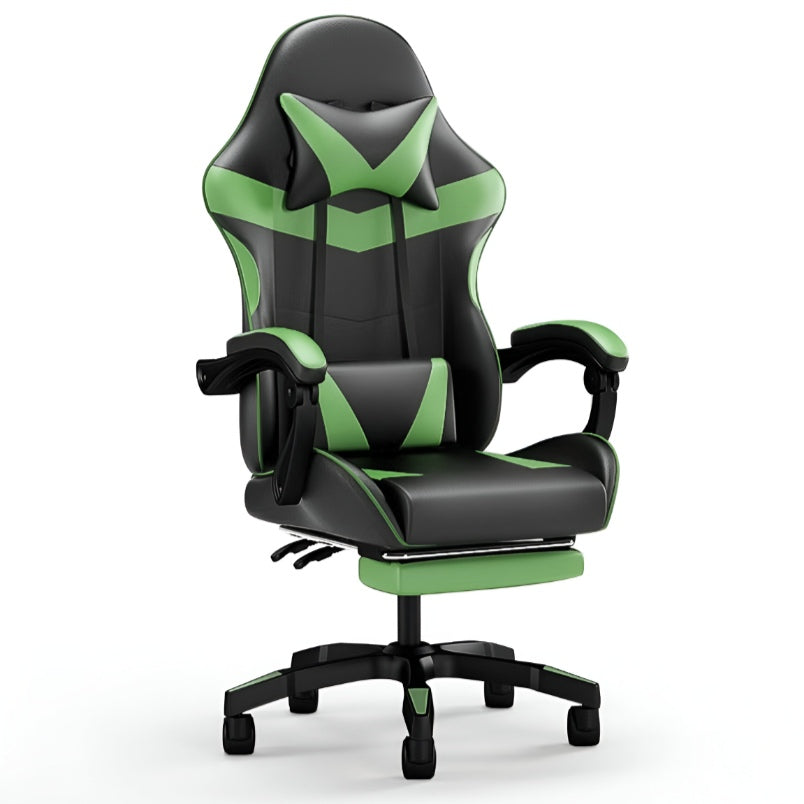 Gaming Chair Heavy Duty Office Throne with Headrest, Armrest, and Footrest - Green